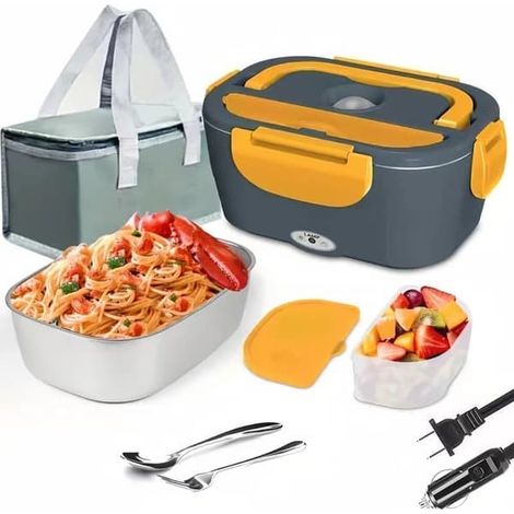 BelleRise - Boîte à lunch électrique en acier inoxydable 1,5 L, 12/24 V / 110/220 V, pour voiture, camion ou bureau, 80 W, orange (1/5)