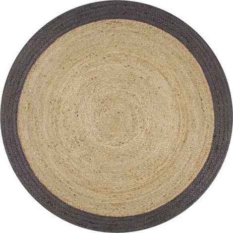 Tapis en jute fait main, bordure gris foncé, 90 cm (1/5)