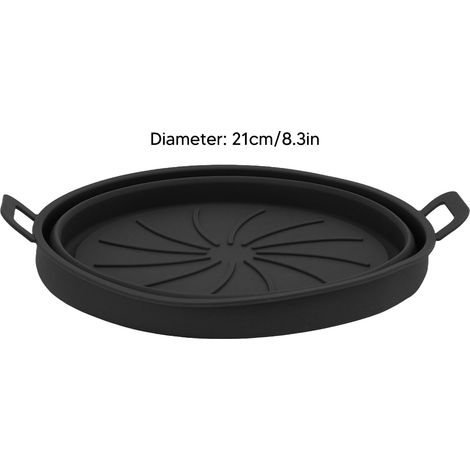 Ortviai Panier en silicone pour friteuse air chaud – 2 pièces, diamètre 21 cm, noir, avec poignées (1/4)