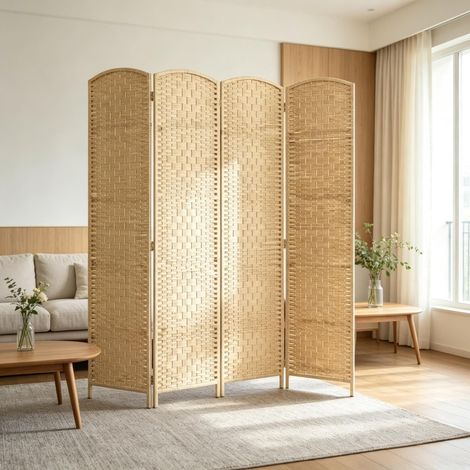 Paravent en bois, 4 pièces, pliable, pour salon et chambre (1 seul paravent pliable inclus) (1/5)