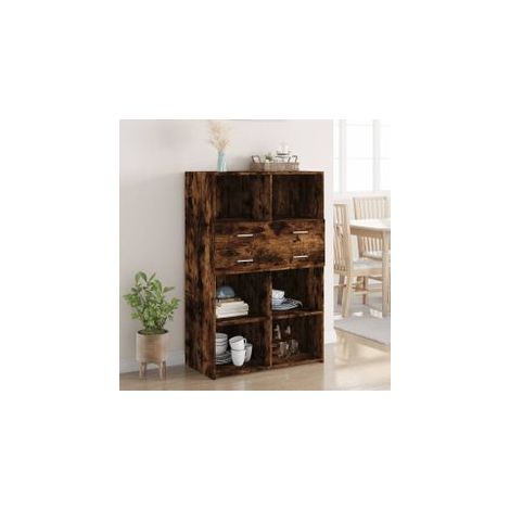 Buffet haut chêne fumé 80x42,5x124 bois d'ingénierie (1/5)