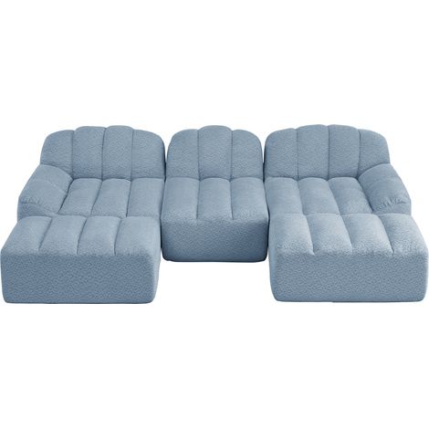 ELVMI Sofá Modular en U 3 Plazas con Ottoman, Asiento Profundo, en Felpa Granulada, Azul (1/5)