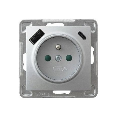 Toma eléctrica Ospel gp-1yzpusbac/m/18 con USB y puesta a tierra (1/3)