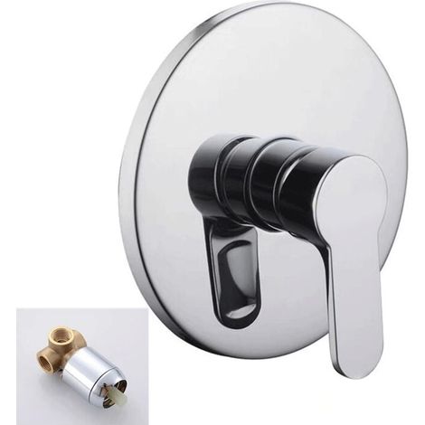 Round Chrome Brass Shower Faucet, Wall Mount Shower Faucet, Single Function Bathroom Faucet, Two Inlets and One Outlet, Shower Head Not Included (G1/2) MUMU (1/4)