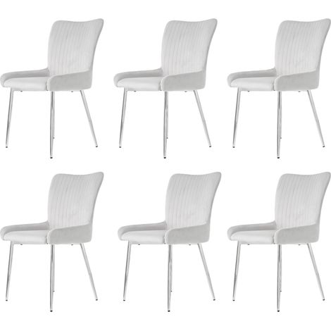 Juego de 6 Sillas de Comedor Lounge de Terciopelo, Respaldo con Soporte Lumbar, Patas de Metal, Gris (1/5)