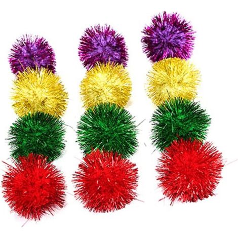 Pack of 30 Colourful Mini Glitter Tinsel Balls Cat Toy Pom Balls Interactive for More Fun and Exercise Around the House (1/5)