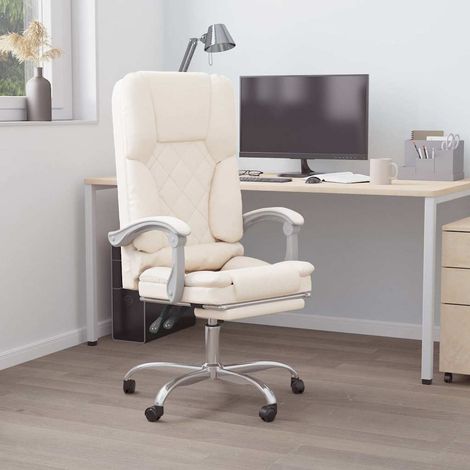 vidaXL Silla de oficina reclinable masaje cuero sintético color crema (1/5)