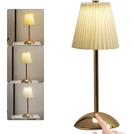Lampe de table à intensité variable rechargeable, lampe de bureau avec abat-jour en tissu, sans fil, lampe tactile 3 couleurs portable (1/5)