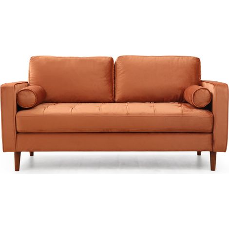 Canapé 2 places velours orange Romuza 175cm (1/5)