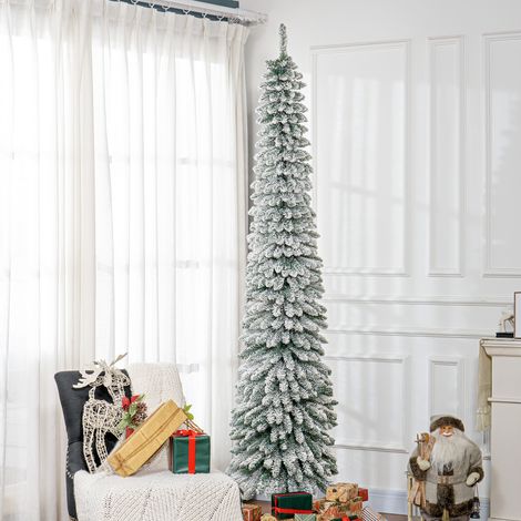 Sapin de Noël 240cm Effet Neige 603 Branches PVC Ignifuge Support Métal Pliable Intérieur Vert Étroit Réaliste (1/5)