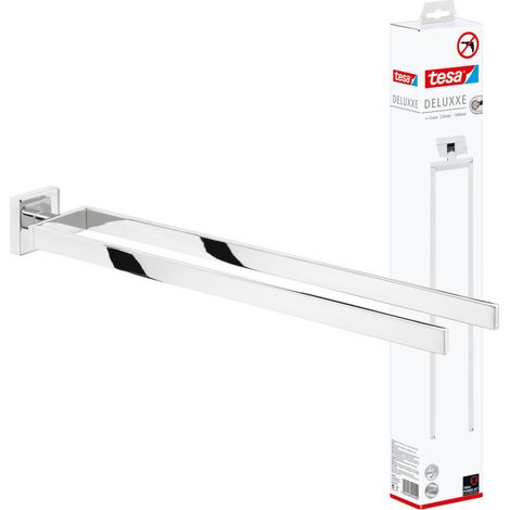 Tesa – Porte-serviettes métal chromé 45 cm – Fixation sans perçage – Supporte jusqu'à 5 kg – Pour 2 serviettes – Design moderne et épuré (1/4)
