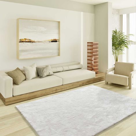 ATTICGO Tapis shaggy uni toucher doux ROMA Blanc 60x110 cm (1/4)