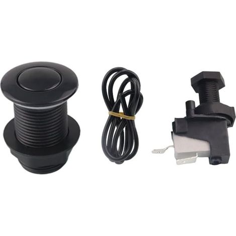 Kit interrupteur pneumatique, 32 mm, inox, ABS, noir, avec tuyau (1/5)