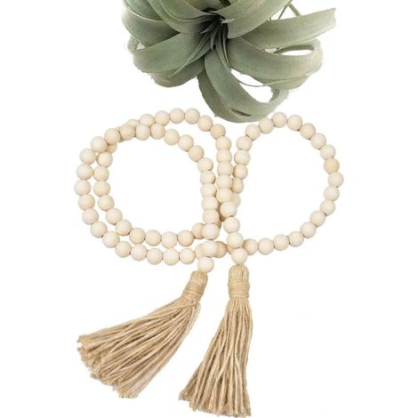 Guirlande Perles Bois - 147 cm - Décoration Murale Intérieure Chambre Salon Noël - Style Rustique Champêtre Bohème Shabby Chic - 1 Pièce (1/5)