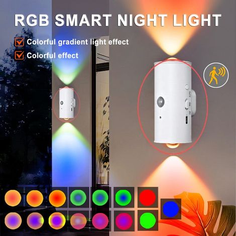 2 appliques murales Divers accessoire de portail, détecteur de mouvement 120°, 16 couleurs RGB, autonomie batterie rechargeable, usage intérieur/extérieur (1/5)