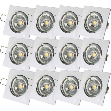 Lot de 12 Spot led carré blanc 230v 38° blanc chaud