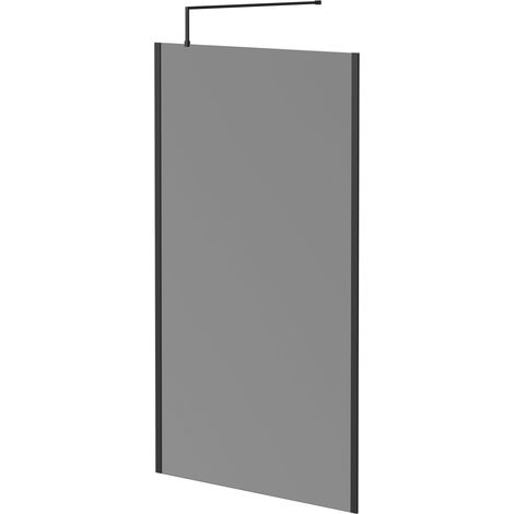 Colore 8mm Smoked Glass Matt Black 1950mm x 1200mm Walk In Shower Screen including Wall Channel with End Profile and Support Bar (1/5)