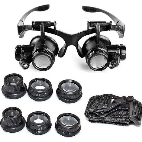 Loupes grossissantes 10x, 15x, 20x et 25x adaptées aux bijoutiers et aux horlogers, avec éclairage LED réglable. (1/5)