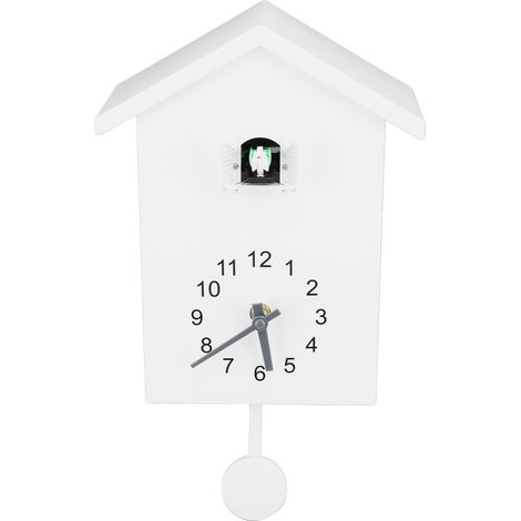Horloge murale nichoir à oiseaux avec chant d'oiseau style scandinave à pendule silencieuse blanche pour bureau chambre salon ABS 20x25x9 cm (1/5)
