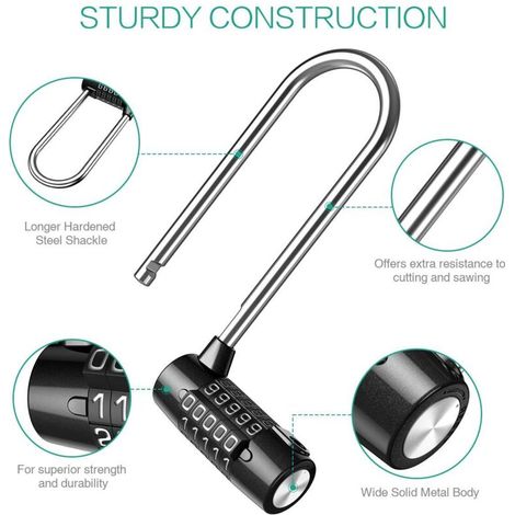ZOLGINAH Cadenas de Sécurité à 5 Chiffres, Réinitialisable Cadenas à Combinaison avec Long Câble Particulièrement, Étanche Acier Inoxydable, Idéal pour Gym Sport/Ecole Casiers, Clôture, Entreposage, e