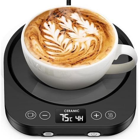 longziming - Dessous-verre chauffant - Chauffe-café - Chauffe-tasse électrique - 9 niveaux de température - Arrêt automatique - Chauffe-boisson de bureau pour café Thee lait - Zwart (1/5)