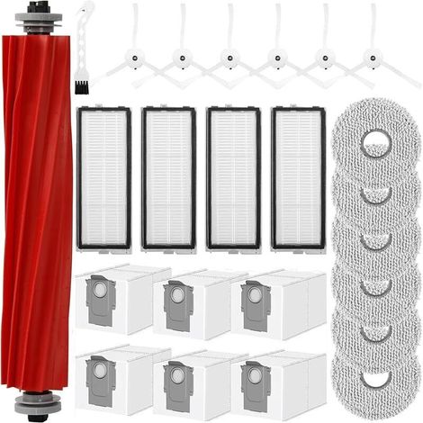 24-Piece Accessory Kit for Roborock Qrevo Pro/Qrevo S/Qrevo MaxV: 1 Main Brush, 6 Dust Bags, 6 Mops, 4 HEPA Filters, 6 Side Brushes, 1 Cleaning Brush (1/5)