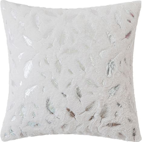 Housses de coussin en fausse fourrure ivoire de luxe, 45x50 cm, avec motifs feuilles argentées, décoratives pour canapé, lit, Noël. (1/5)