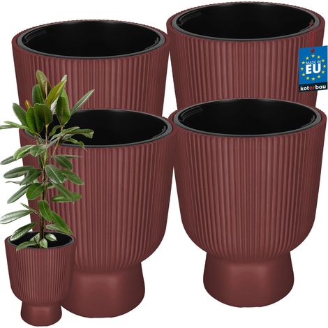 KOTARBAU® Lot de 4 Pot de Fleur - Pot Plastique Plante Ø 39 cm - avec Bac Intérieur -  Pot de Jardin - Pot de Fleur Exterieur -  H : 49 cm - PVC - Marsala - Nervuré (1/4)