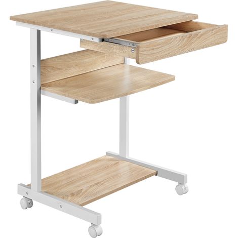 Yaheetech – Bureau d'ordinateur portable roulant 56 x 51 x 79 cm – Panneau de particules E1 – 1 tiroir et 2 étagères – Design élégant et robuste