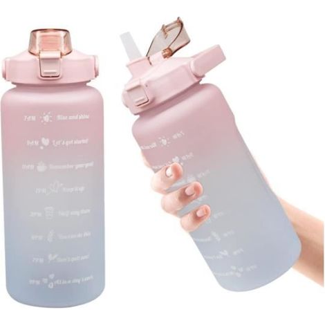 Bouteille d'eau de sport - Non spécifié - 2 litres - Sans BPA - Rose - Avec paille et marqueur de temps (1/4)