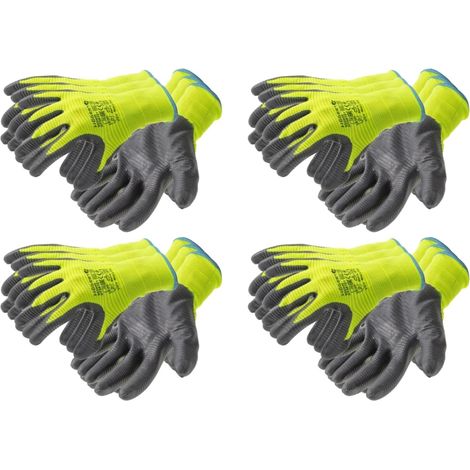 Högert Technik VECHTE - Schutzhandschuhe mit Nitrilbeschichtung, Farbe grün/grau, Größe 10, 12 Paar/Packung, abriebfest, ideal für Montage- und Wartungsarbeiten.