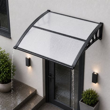 Auvent de Porte d'Entrée 96,5x101,7 cm Marquise de Porte Extérieur Polycarbonate Transparent pour Fenêtres de Porches Balcons, Protection contre Pluie, Neige, Soleil, avec Drainage, Support ABS (1/5)
