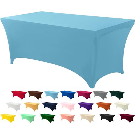 Mantel elástico de elastano de 183x76x76 cm, azul brumoso, lavable, antiarrugas, ideal para eventos y bodas.