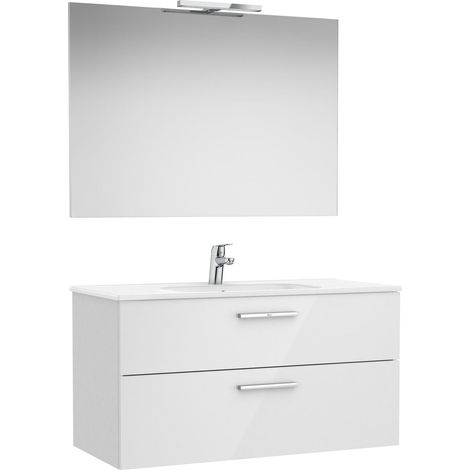Pack mueble base de 2 cajones + lavabo + espejo + aplique LED VICTORIA - ROCA Medidas: 1005x453x515 mm