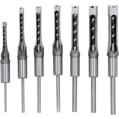 Set mit 7 Vierkant-Holzbohrern, 1/4 Zoll, 5/16 Zoll, 3/8 Zoll, 2/5 Zoll, 1/2 Zoll, 9/16 Zoll, 5/8 Zoll, HSS-Stangenbohrer, Holzbearbeitungszubehör (1/5)