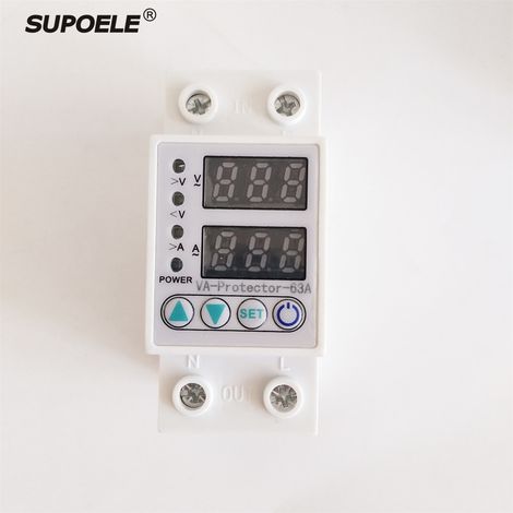 Einstellbares Überspannungs- und Unterspannungsschutzgerät mit automatischer Rückstellung und Strombegrenzung sowie dualer LED-Anzeige (Digitalanzeige 40 A, 63 A, 220 V) (1/4)