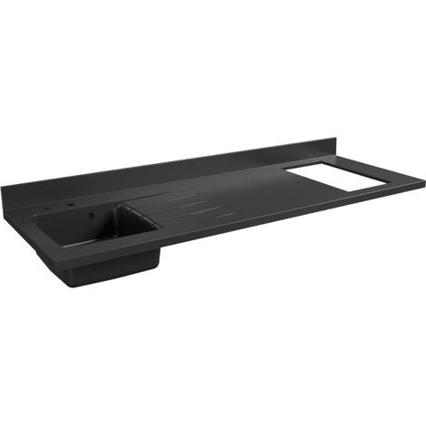 Cuisibane – Plan de travail monobloc en PlaniQuartz 180 cm – Évier à gauche – 80% minéraux – Crédence 10 cm – Température max 140° (1/5)