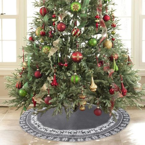 Jupe de sapin de Noël tricotée de 122 cm - Grand tapis de sapin de Noël GROOFOO (Gris) (1/4)