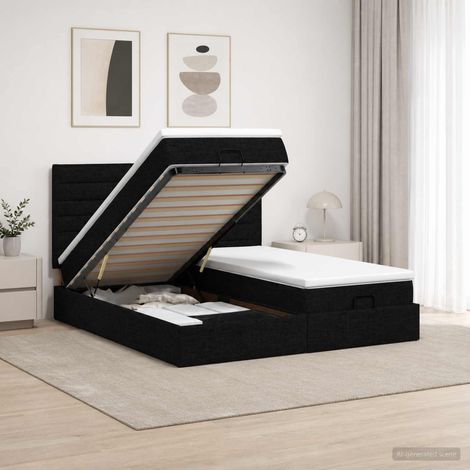 vidaXL Lit coffre avec matelas et LED Noir 180 x 200 cm Tissu (1/5)