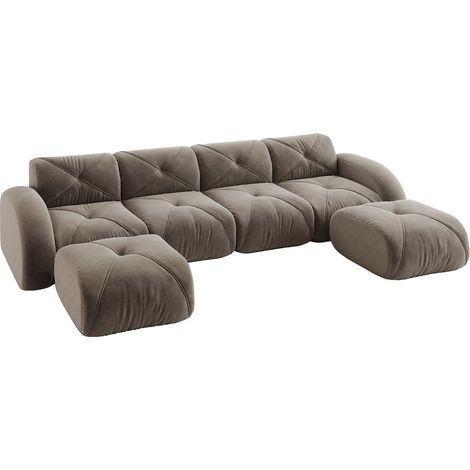 ELVMI Divano Modulare Angolare 4 Posti con 2 Pouf, Senza Struttura, in Chenille, Tortora (1/5)