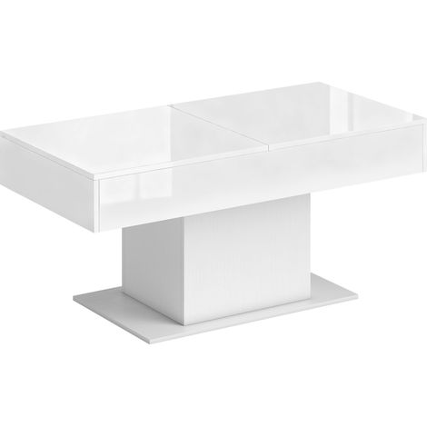 Tavolino da Caffè Estensibile 108-178.5x53x49 cm con Vano Contenitore Moderno Bianco Lucido (1/5)