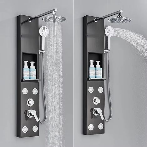 Colonne de douche spa spécifique à la salle de bain, pomme de douche ronde effet pluie, ensemble de douche effet pluie, buses de massage étagère (1/5)