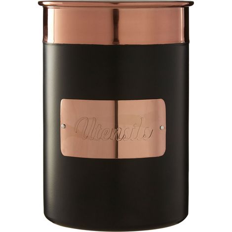 Premier Housewares Deco Matte copper and black Utensil Holder Sturdy Organiser For School / Office Supplies Minimal Design Metallic Finish w12 x d12 x h18cm
