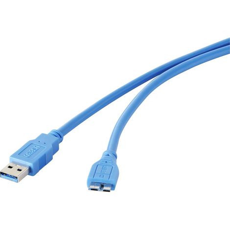Renkforce Câble USB USB 3.2 Gen1 (USB 3.0) USB-A mâle, USB-Micro-B 3.0 mâle 1.00 m bleu contacts dorés RF-4264542 W593911 (1/3)