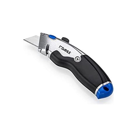 Dahle 10890 heavy duty cuter con lame trapézoïdale de acier au carbone sk5 - cutter de tape de packaging - corps métallique - poignée ergonomique con grip de caoutchouc (1/5)