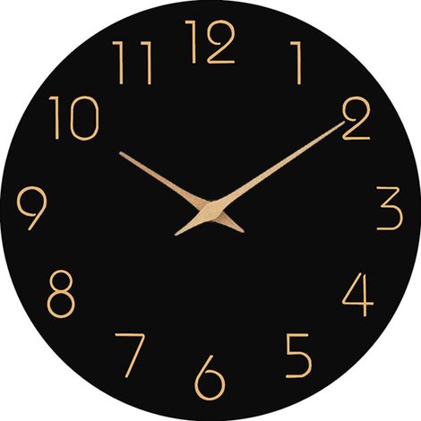 Horloge murale en bois sans tic-tac, 25 cm, pour chambre, maison, cuisine, chambre, bureau, école ,Noir (1/4)