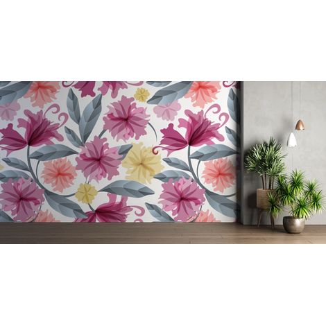 Papier peint fleuri - aquarelle pivoines fuchsia - 150 x 250 cm (1/2)