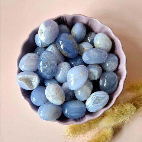 Pierre Roulée en Agate Dentelle Bleue Galet de Poche pour Méditation et Collection 3-5 cm - PANGIVO (1/4)