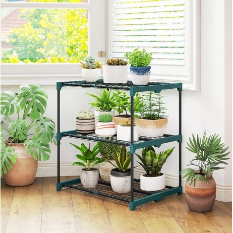 Soporte para plantas de 3 niveles en acero, 72 cm, verde oscuro OKMYHOME (1/5)