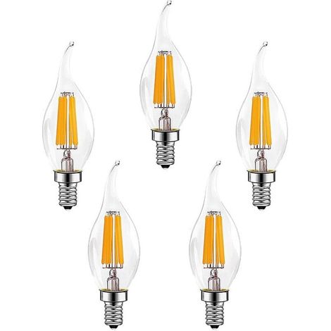Pieces E14 6W Dimmable LED Filament Bulbs (60W Halogen Equivalent) 600LM Warm White 2700K Retro Candle Bulb C35 Energy Saving Lamp [Energy Class A++]